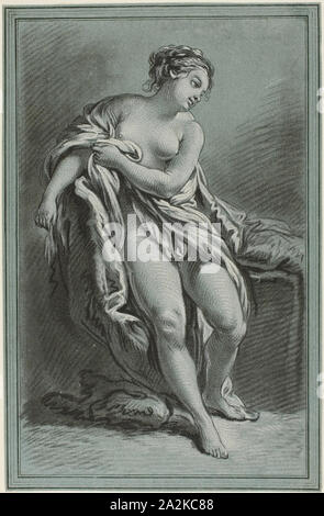 Bather, 1768, Louis-Marin Bonnet (Français, 1736-1793), après François Boucher (Français, 1703-1770), la France, le Crayon-gravure manière en noir et blanc sur papier vergé bleu, 357 × 232 mm Banque D'Images