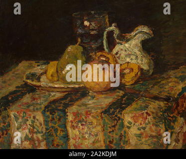 Nature morte avec fruits et cruche de vin, 1874, Thomas-Adolphe-Joseph Monticelli, Français, France, 1824-1886, huile sur panneau, 19 × 23 1/2 in. (48,2 × 59,7 cm Banque D'Images