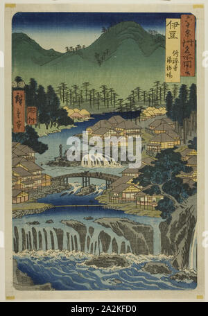 La province d'Izu : Hot Springs du Temple Shuzen Shuzenji Izu, (tojiba), de la série lieux célèbres dans la soixante et quelques provinces (Rokujuyoshu meisho zue), 1853, Utagawa Hiroshige, 広重 歌川 japonais, 1797-1858, le Japon, l'estampe Couleur, Oban Banque D'Images