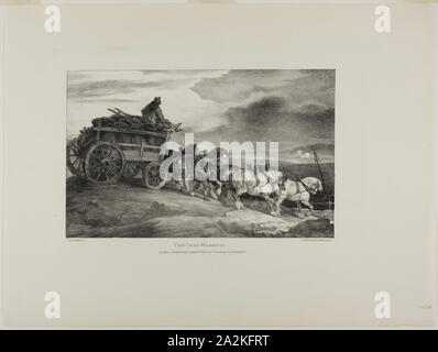 Le wagon de charbon, 7 plaque de divers sujets tirés de la vie sur la pierre, 1821, Jean Louis André Théodore Géricault (Français, 1791-1824), imprimé par Charles Joseph Hullmandel (allemand et anglais, 1789-1850), publié par Rodwell et Martin, France, lithographie en noir sur papier vélin ivoire, 193 × 310 mm (image), 374 × 494 mm (feuille Banque D'Images