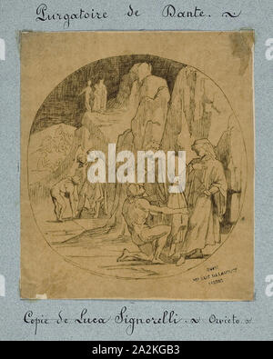 Le Purgatoire de Dante, ch. 1857, Jules-Élie Delaunay (Français, 1828-1891), après Luca Signorelli (Italien), ch. 1450-1523), France, plume et encre brune sur papier vélin beige, 190 × 167 mm Banque D'Images