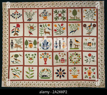 Album Quilt, 1854, conçu et exécuté par Sarah Ann Wilson, États-Unis, actif c. 1854, New York, les toiles appliquées et brodées, courtepointe, teints, et non teints tissus à armure toile de coton imprimé et coton et soie tissu velours de coton, fils à broder, 217,1 x 255,8 cm (85 1/2 x 100 3/4 dans Banque D'Images