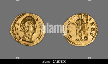 Aureus (Coin) représentant l'Impératrice Faustine l'Aîné, AD 141/61, publié par Antonin, Roman, frappé à Rome, l'Empire Romain, de l'or, diam. 2 cm, 7,26 g Banque D'Images