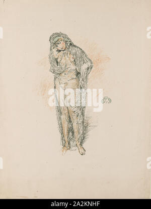 La Figure drapée, debout, en 1891, James McNeill Whistler, Américain, 1834-1903, United States, lithographie, de fines, papier transparent, à partir de six pierres, gris foncé (keystone), ocre, gris, vert pâle, de couleur orange, rouge et jaune, sur la plaque d'ivoire, papier 235 x 170 mm (image), 366 x 276 mm (feuille Banque D'Images