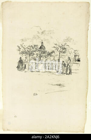 Le Panthéon, à partir de la terrasse du jardin du Luxembourg, 1893, James McNeill Whistler, Américain, 1834-1903, United States, lithographie de transfert en noir avec dessouchage, sur papier vergé crème, 182 x 160 mm (image), 324 x 220 mm (feuille Banque D'Images