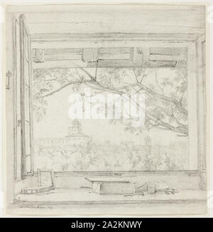 Vue de la Villa Medici et sta Trinità dei Monti de Ingres's Studio au Pavillon San Gaetano, Rome, 1819, Achille-Etna Michallon, Français, 1796-1822, France, graphite sur papier vergé ivoire, 286 × 275 mm Banque D'Images