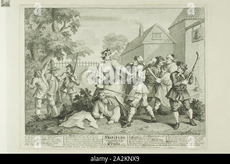 Hudibras vaincu par Trulla, cinq à partir de la plaque d'Hudibras, février 1725/26, William Hogarth, anglais, 1697-1764, l'Angleterre, la gravure en noir sur papier crème edge monté sur vélin crème, 235 × 335 mm (image), 266 × 346 mm (plaque), 270 × 349 mm (support principal), 369 × 472 mm (support secondaire Banque D'Images