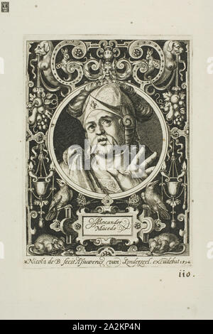 Alexandre le Grand, deux de la plaque neuf dignes, 1594, Nicolaes de Bruyn (1571-1656), flamand, publié par Assuerus van Londerseel (flamande, 1572-1635), Flandre, gravure en noir sur papier vergé crème, 114 × 86 mm (image), 90 × 124 mm (plaque), 186 × 149 mm (feuille Banque D'Images
