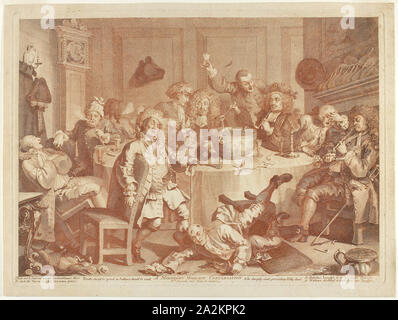 A minuit, Conversation moderne 1732/33 Mars, William Hogarth, anglais, 1697-1764, Royaume-Uni, de manière sélective la gravure imprimée en noir et rouge sur papier vergé ivoire, 329 x 455 mm (image), 345 X 470 mm (plaque), 372 X 497 mm (feuille), l'orteil de la chaussure, du xvie siècle, en Angleterre, en cuir, en chute, 14,8 × 9,4 cm (5 7/8 x 3 3/4 in Banque D'Images