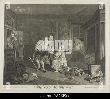 Cinq de la plaque, le mariage à la mode, 1745, Simon Francis Ravenet (Français, 1706 ou 1721-1774), après que William Hogarth (anglais, 1697-1764), la France, la gravure en noir sur papier vergé ivoire, 354 × 444 mm (image), 387 × 467 mm (plaque), 405 × 480 mm (feuille Banque D'Images