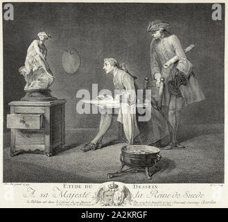 La leçon de dessin, 1749, Jacques Philippe Le Bas (Français, 1707-1783), après Jean Baptiste Siméon Chardin (Français, 1699-1779), la France, gravure en noir sur papier vergé crème, 251 × 309 mm (image), 294 × 329 mm (plaque), 455 × 624 mm (feuille Banque D'Images