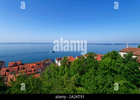 Meersburg: Vue du nouveau château sur le lac de constance et la ville basse, le quartier de Bodensee, le Bade-Wurtemberg, Allemagne Banque D'Images