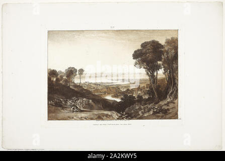 Jonction de la Severn et de la Wye, Liber Studiorum, no. 28, juin 1811, Joseph Mallord William Turner, anglais, 1775-1851, l'Angleterre, l'eau-forte, gravure à l'aquatinte et en brun sur papier vélin ivoire, 208 × 288 mm (plaque), 293 × 443 mm (feuille Banque D'Images