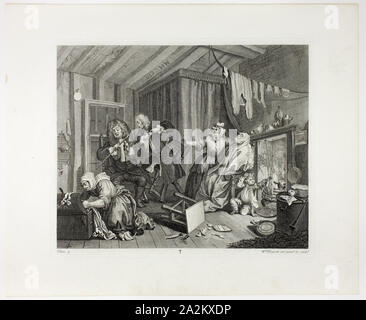 5 plaque, à partir d'une prostituée, les progrès de 1732, William Hogarth, anglais, 1697-1764, Angleterre, gravure en noir sur papier vergé ivoire, 303 × 375 mm (image), 324 × 392 mm (plaque), 434 × 527 mm (feuille Banque D'Images