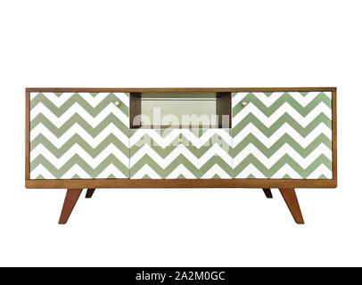 Meuble TV en bois blanc contemporain, bureau avec des cases. Commode design moderne isolé sur fond blanc. Meubles de style scandinave buffet Buffet Banque D'Images