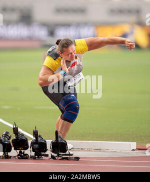 Doha, Katar. 09Th Oct, 2019. Christina SCHWANITZ (Allemagne) l'action. Lancer de qualification des femmes, sur 02.10.2019 Championnats du monde d'athlétisme 2019 à Doha/Qatar, à partir de la 27.09. - 10.10.2019. Utilisation dans le monde entier | Credit : dpa/Alamy Live News Banque D'Images