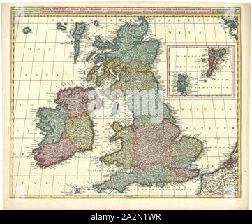 La carte, Magna Britannia aut Anglia, Nouvelle-Écosse et Hibernia, Gerhard Valk (-1726), impression sur cuivre Banque D'Images