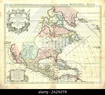 La carte, Amerique Septentrionale divided into two new species ses principales parties, Hubert Jaillot (1632-1712), impression sur cuivre Banque D'Images