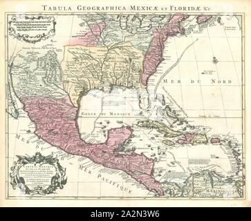 La carte, Carte du Mexique et de la Floride des Terres Angloises et des Isles Antilles du cours et des environs de la rivière de Mississipi, Guillaume Delisle (1675-1726), impression sur cuivre Banque D'Images