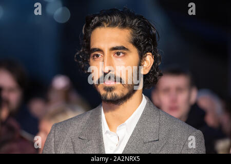 Dev Patel à l'histoire personnelle de David Copperfield Premiere, Londres, Royaume-Uni - 02 Oct 2019 Banque D'Images