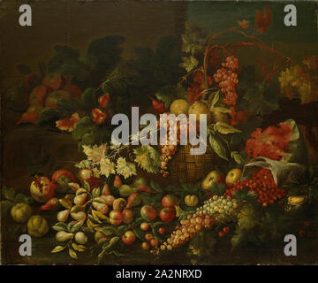 Nature morte au panier de fruits et de fruits devant un mur, huile sur toile, 94,5 x 114,5 cm, non spécifié, Giuseppe Ruoppolo / zugeschrieben, (attribué à), Neapel um 1631/39-1710 Neapel Banque D'Images