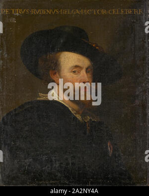 Auto-portrait, huile sur toile, 77 x 61,5 cm., non marqué, étiqueté ci-dessus : PETRVS, RVBENVS., ., ., BELGA, PICTOR, ., CELEBERR, Peter Paul Rubens, (Kopie nach / copie après), Siegen 1577-1640 Antwerpen Banque D'Images