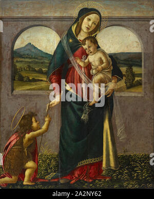 Vierge à l'enfant et l'Johannesknaben, technique mixte sur bois de peuplier, 78,5 x 64,3 cm, non signé, Sandro Botticelli, (Schule / école), 1445-1510 um Florenz Florenz Banque D'Images