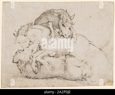 La lutte contre trois chevaux sauvages, plumes en noir, Copyspace, feuille : 13,4 x 17,5 cm, non signé, Hans Baldung gen. Grien, Schwäbisch Gmünd ( ?) 1484/85-1545 Pischeldorf Banque D'Images