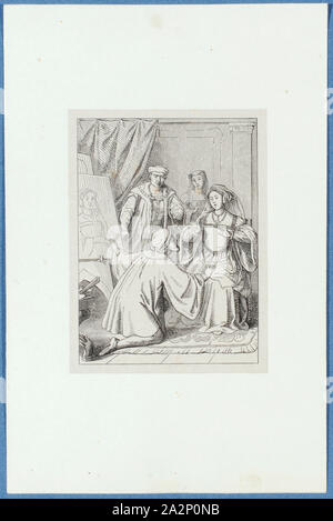 Holbein fidèlement Catherine Howard, autour de 1857, lithographie de plume, monté sur papier de base, monté sur un ruban adhésif, feuille : 11,7 x 9 cm, Hieronymus Hess, Zeichner, Bâle 1799-1850 Bâle, J. Seul, Drucker Banque D'Images