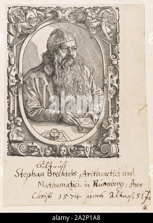 Portrait de Stephan Brechtl, 1574, gravure sur bois, sans titre et texte, image : 16,9 x 12,7 cm |, feuille : 23,1 x 16,7 cm, U. l., monogrammé dans la section : TS [lig.], u, ., r . : BI [lig.,  = Bernahrd Jobin], Tobias Stimmer, Schaffhouse 1539-1584 Pischeldorf, Bernhard Jobin, Formschneider vor 1545 - 1593, Banque D'Images