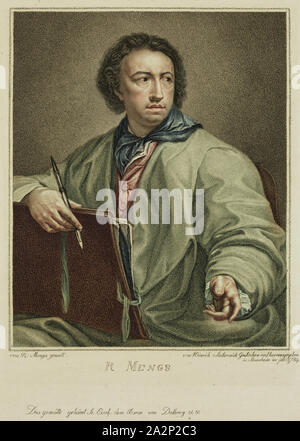 Heinrich Sintzenich, allemand, 1752-1812, après Anton Raphael Mengs, allemand, 1728-1779, Raphaël Mengs, 1784, gravure manière crayon imprimé en couleurs sur papier vélin, plaque : 8 1/2 × 6 3/4 pouces (21,6 × 17,1 cm Banque D'Images