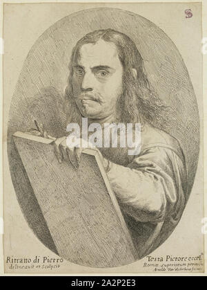 Pietro Testa, italien, 1611-1650, Autoportrait, 17ème siècle, la gravure imprimé à l'encre sur papier, feuille (découpés à l'intérieur d'une plaque mark) : 8 7/8 × 6 5/8 pouces (22,5 × 16,8 cm Banque D'Images