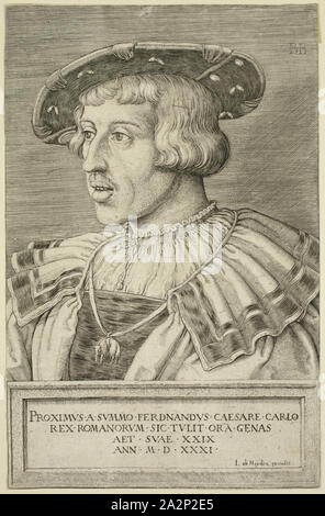 Barthel Beham, allemand, 1502-1540, l'empereur Ferdinand I, 1531, gravure imprimée à l'encre noire sur papier vergé, feuille (à l'intérieur d'une plaque découpée) Marque : 8 1/8 x 5 1/4 pouces (20,6 × 13,3 cm Banque D'Images