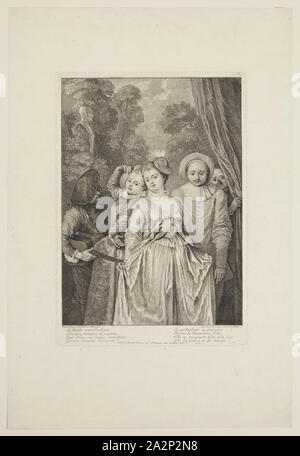 Antoine Watteau, Français, 1684-1721, les habitudes alimentaires sont italiens, début du 18e siècle, la gravure imprimée à l'encre noire sur papier vergé, plaque : 12 × 8 3/8 pouces (30,5 × 21,3 cm Banque D'Images