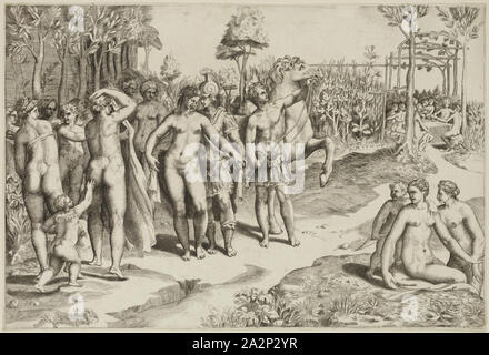 Guilio di Antonio Bonasone, italien, 1498-1580, Amours d'Alexandre et de Roxana, entre 1500 et 1580, gravure imprimée dans l'encre noire sur papier vergé, de droit : 9 1/4 x 13 3/4 po (23,5 × 34,9 cm Banque D'Images