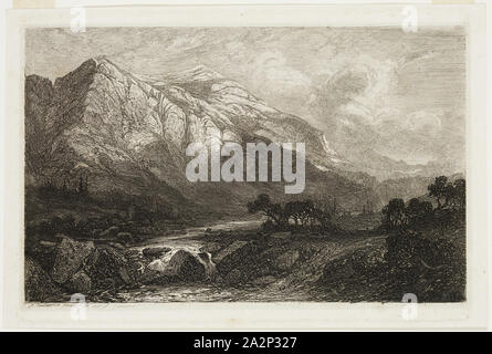 Alexandre Calame, Swiss, 1810-1864, le paysage par la lumière du soir, 19e siècle, la gravure imprimée en noir sur papier vélin, plaque : 5 3/4 x 8 3/8 in Banque D'Images