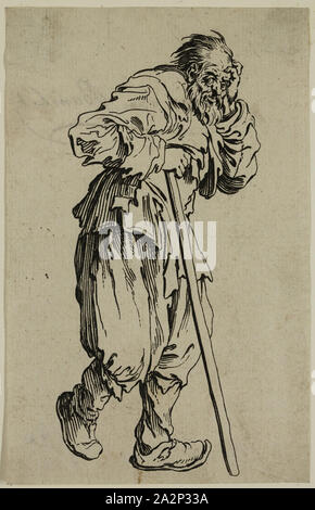 Jacques Callot, Français, 1592-1635, la gueux appuye sur un baton, début du 17e siècle, la gravure imprimée dans l'encre noire sur papier vergé, feuille (à l'intérieur d'une plaque découpée) Marque : 5 3/8 x 3 3/8 pouces (13,7 × 8,6 cm Banque D'Images