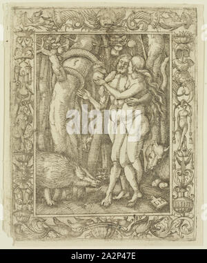 Lambert Hopfer, allemand, après Albrecht Dürer, allemand, 1471-1528, Adam et Eve, 16e siècle, la gravure imprimée dans l'encre noire sur papier vergé, plaque : 6 3/4 x 5 3/8 pouces (17,1 × 13,7 cm Banque D'Images