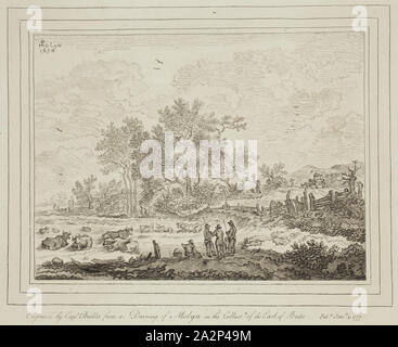 William Baillie, anglais, 1723-1810, après Pieter Molyn l'Aîné, néerlandais, 1595-1661, le paysage avec les bovins couché, ca. 1776, la gravure imprimée à l'encre noire sur papier vélin, plaque : 7 7/8 pouces (10 × 20 × 25,4 cm Banque D'Images