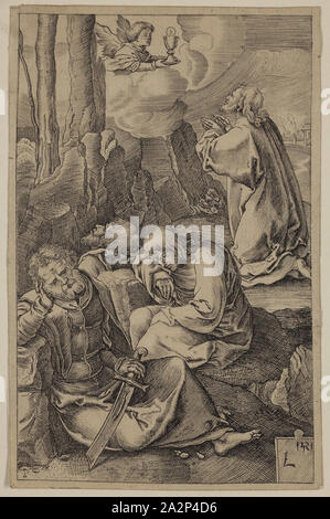 Inconnu (Néerlandais), après, Lucas van Leyden, Russisch, l'Agonie 1494-1533 dans le jardin, entre 1521 et 1887, la gravure imprimée à l'encre noire sur papier vélin, feuille (découpés à l'intérieur d'une plaque mark) : 4 × 3 pouces 5/8 (11,7 × 7,6 cm Banque D'Images