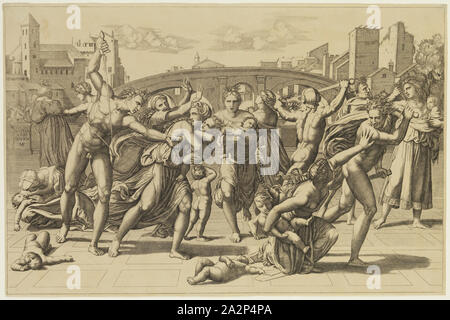 Inconnu (Italien), après Marcantonio Raimondi, italien, 1487-1534, après Raphaël, italien, 1483-1520, Massacre des Innocents, 19e siècle, gravure imprimée à l'encre noire sur papier vergé, de droit : 11 1/8 x 16 7/8 pouces (28,3 × 42,9 cm Banque D'Images