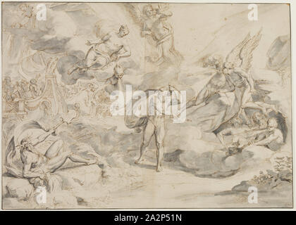 La Fage Raymond, Français, 1656-1690, éole obéissant à Juno pour créer une tempête, ca. Entre 1683 et 1684, plume et encre brune avec pinceau et encre gris gris et lavis sur graphite sur papier vergé crème, feuille : 16 13/16 × 23 1/4 pouces (42,7 × 59,1 cm Banque D'Images