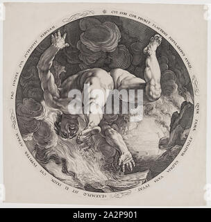 Hendrick Goltzius, néerlandais, 1558-1617, après Cornelis Cornelisz. van Haarlem, Néerlandais, 1562 - 1638, Ixion, 1588, gravure imprimée à l'encre noire sur papier vergé blanc cassé, la plaque (diamètre) : 13 1/8 po (33,3 cm Banque D'Images