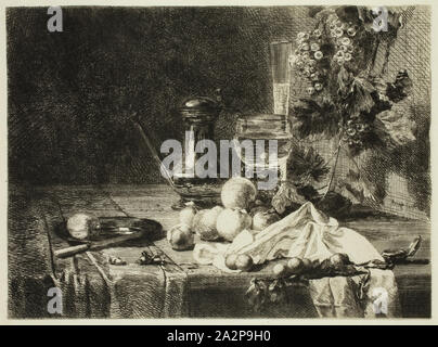 Jules Ferdinand Jacquemart, Français, 1837-1880, Still Life, 19e siècle, la gravure imprimée en noir sur papier vélin, image : 5 1/4 x 7 1/8 in Banque D'Images