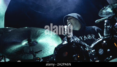 Copenhague, Danemark. 09Th Oct, 2019. Le groupe de deathcore américain Chelsea Grin effectue un concert live à Amager Bio à Copenhague. Ici le batteur Pablo Viveros est vu sur scène. (Photo crédit : Gonzales Photo/Alamy Live News Banque D'Images