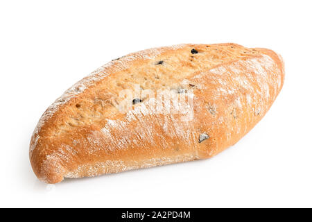 Pain aux olives pain ciabatta roll isolé sur blanc. Banque D'Images