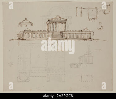 Thomas Cole, Américain, 1801-1848, l'élévation du projet pour Ohio State House, ca. 1838, crayon, plume et encre brune sur crayon sur papier vélin blanc cassé, feuille : 7 7/8 x 9 3/4 po (20 × 24,8 cm Banque D'Images