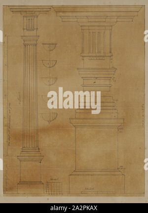 J. A. Thompson, American, Détails d'une colonne cannelée et d'autres éléments architecturaux, 19e siècle, plume et encre noire sur papier vergé mince bien fixé au papier vergé crème, Image : 9 1/4 × 6 7/8 pouces (23,5 × 17,5 cm Banque D'Images