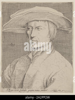 Inconnu (Néerlandais), Portrait de Lucas van Leyden, 1525, eau-forte imprimée dans l'encre noire sur papier vergé, plaque : 6 7/8 x 5 1/2 pouces (17,5 × 14 cm Banque D'Images