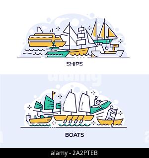 Navires et bateaux vector modèles de page défini Illustration de Vecteur